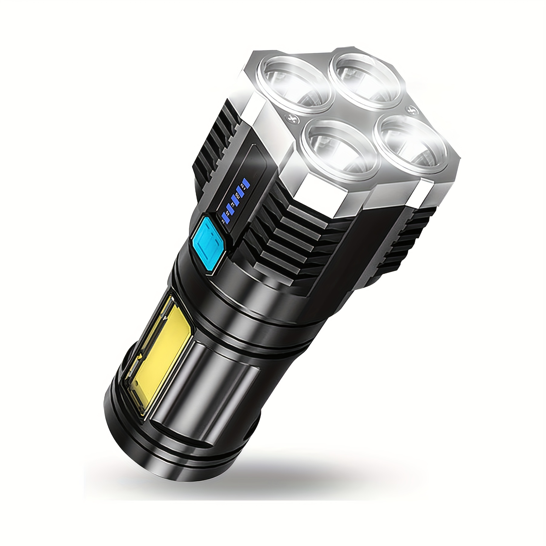 

Rechargeable Led Handheld Flashlight, 10000 Lumens With 4 Light Beads, Waterproof, Usb Powered With Lithium Battery, Included Usb Cable, Portable For Night Camping, Hiking, And Emergency Use