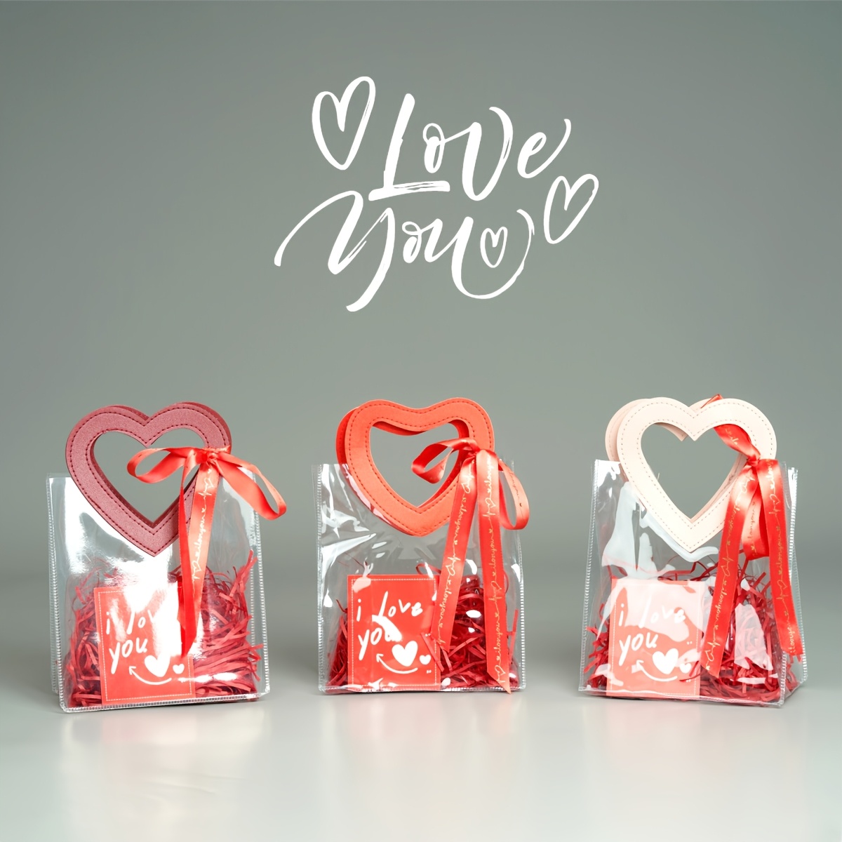 

1pc Transparent Heart-shaped Pvc Gift Bag With Red Paper Silk And Love Ribbon, Foldable Design For Valentine's Day, Parties, Couples, Ladies, Gift Exchange, Valentines Decorations