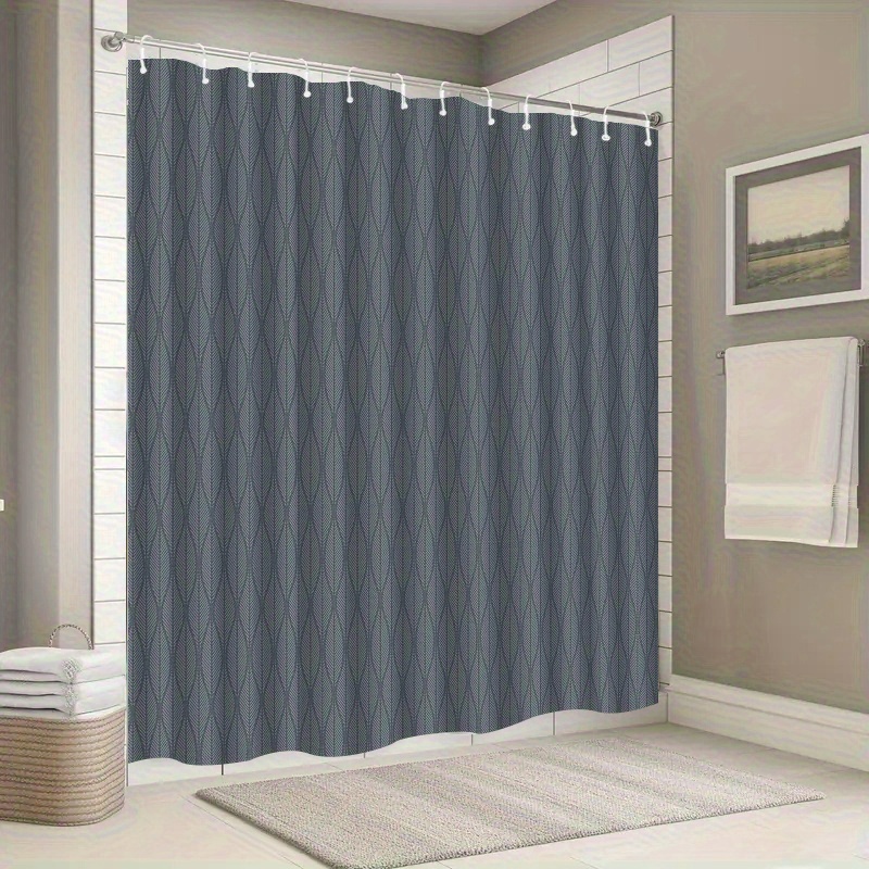 TEMU Jit1pc Grey Herringbone Pattern Shower Curtain With Hooks, Washable 2d Flat Pattern Printed High-end Bathroom Decor Shower Curtain