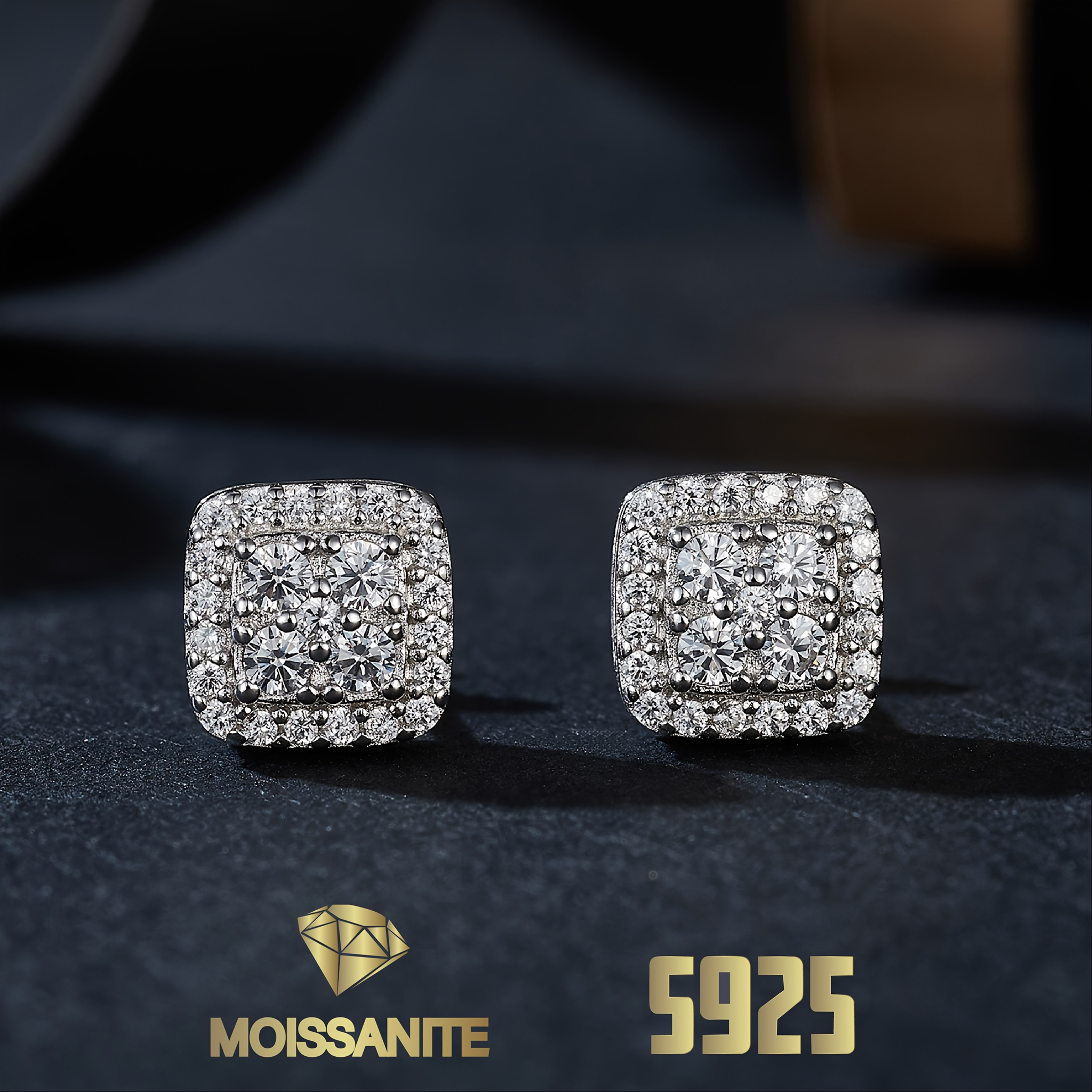 TEMU 1 Pair Of 925 Sterling Silver Moissanite Double-layer Square Post Earrings With A Luxurious And Romantic Design, Suitable For , Weddings,