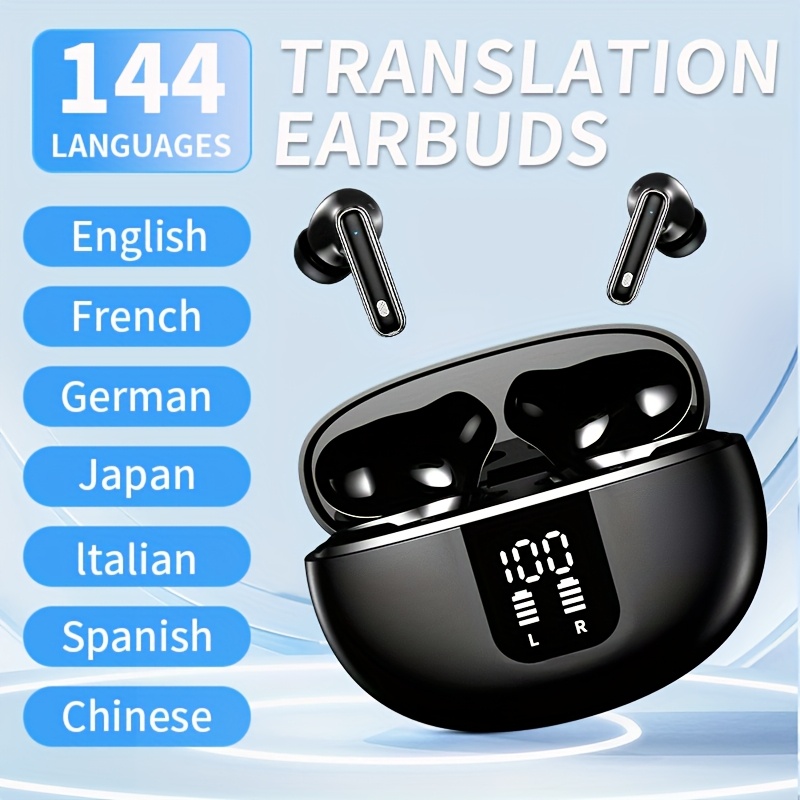TEMU Wireless In-ear Headset With Ai Translation, Of Real-time Translation In 144 Languages, Featuring Intelligent Noise Cancellation With 6