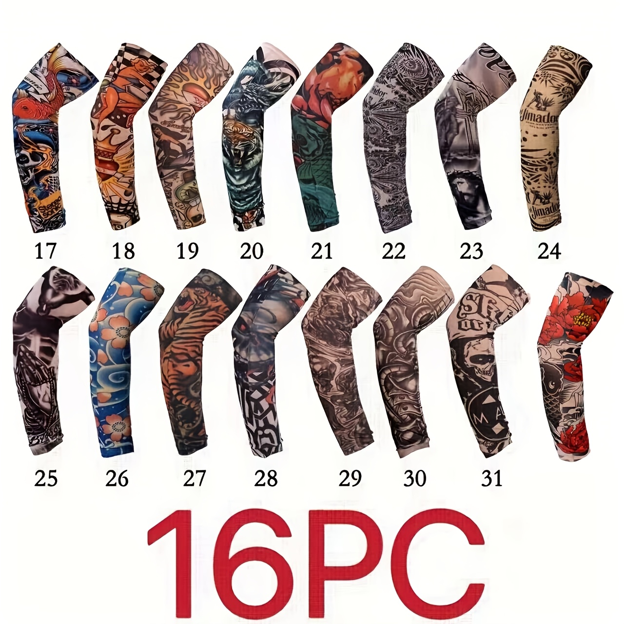TEMU 16pcs Tattoo Sleeve Retro Sunscreen Arm Sleeves Outdoor Comfortable Non-constricting
