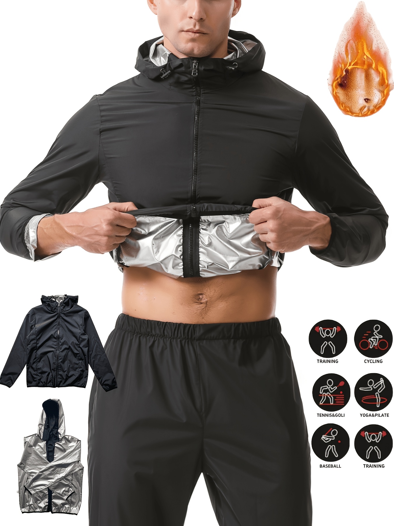 2026 new style 1pc mens athletic casual jacket athletic sweat sauna suit 3 in 1 full body sauna jacket hooded athletic jacket hooded athletic wear suitable for fitness running boxing cycling and   sports