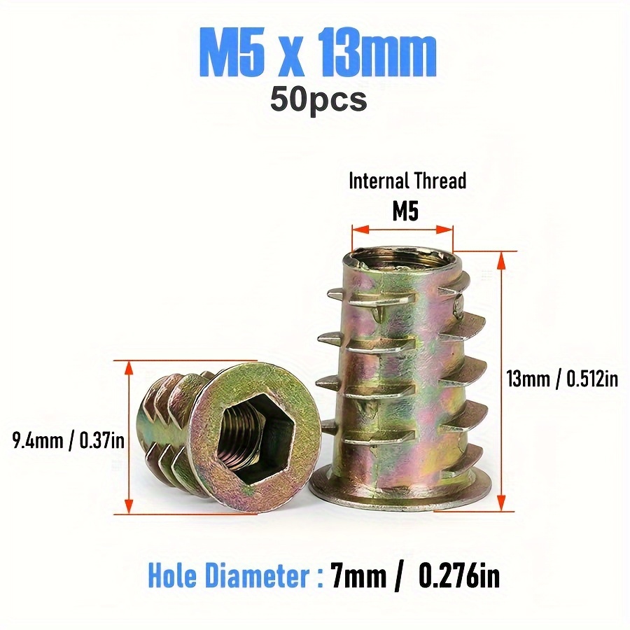 15//50pcs M4 M5 M6 M8 M10 Alloy Polished End Hexagonal Drive Nuts Fully Threaded Cross Drive System Insert Kit For Wood Furniture