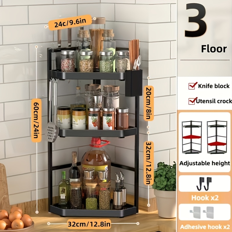 1pc metal corner shelf spice rack organizer countertop wall Temu