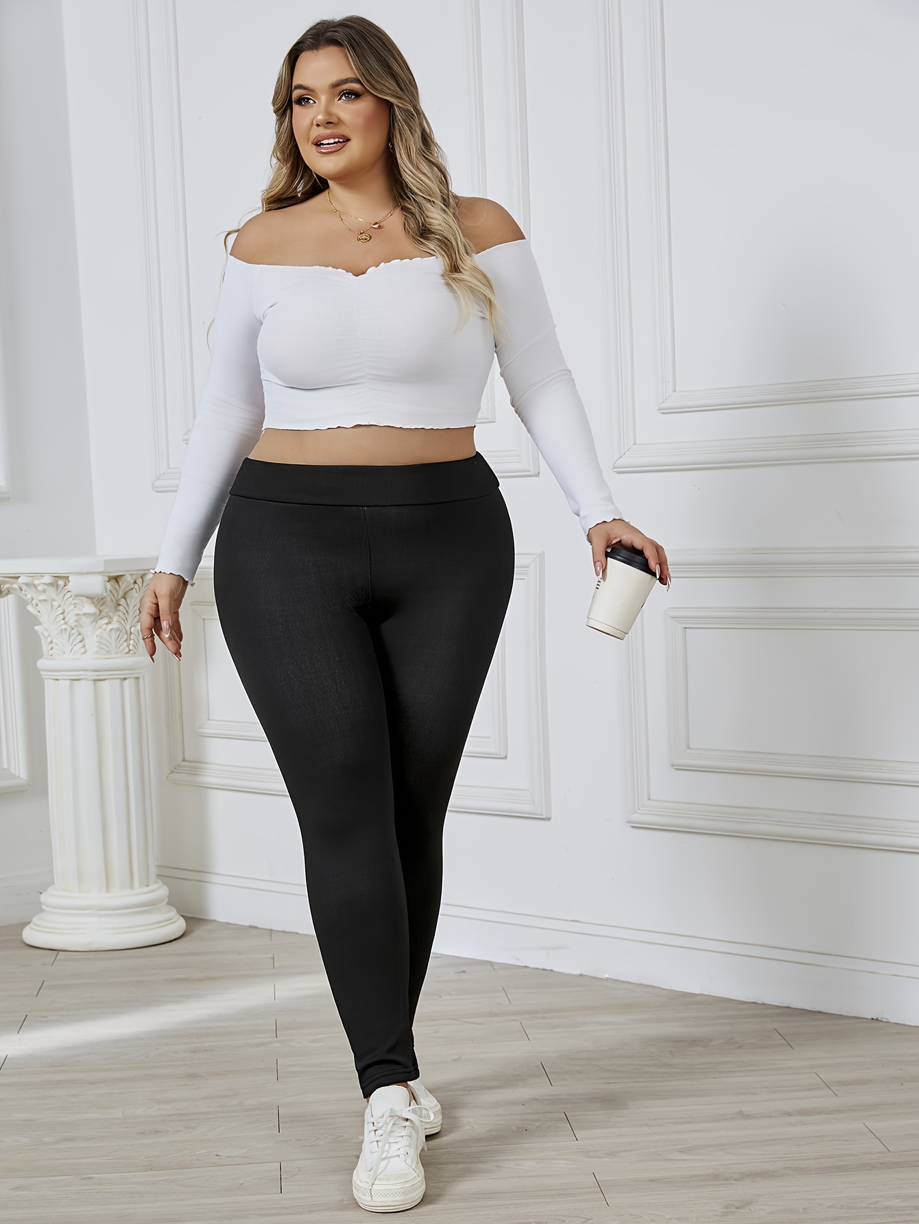 Plus Size Casual Thermal Underwear Leggings, Women's Plus Solid Fleece Lined  High Waisted Ultra-soft Thermal Pants - - Temu Canada