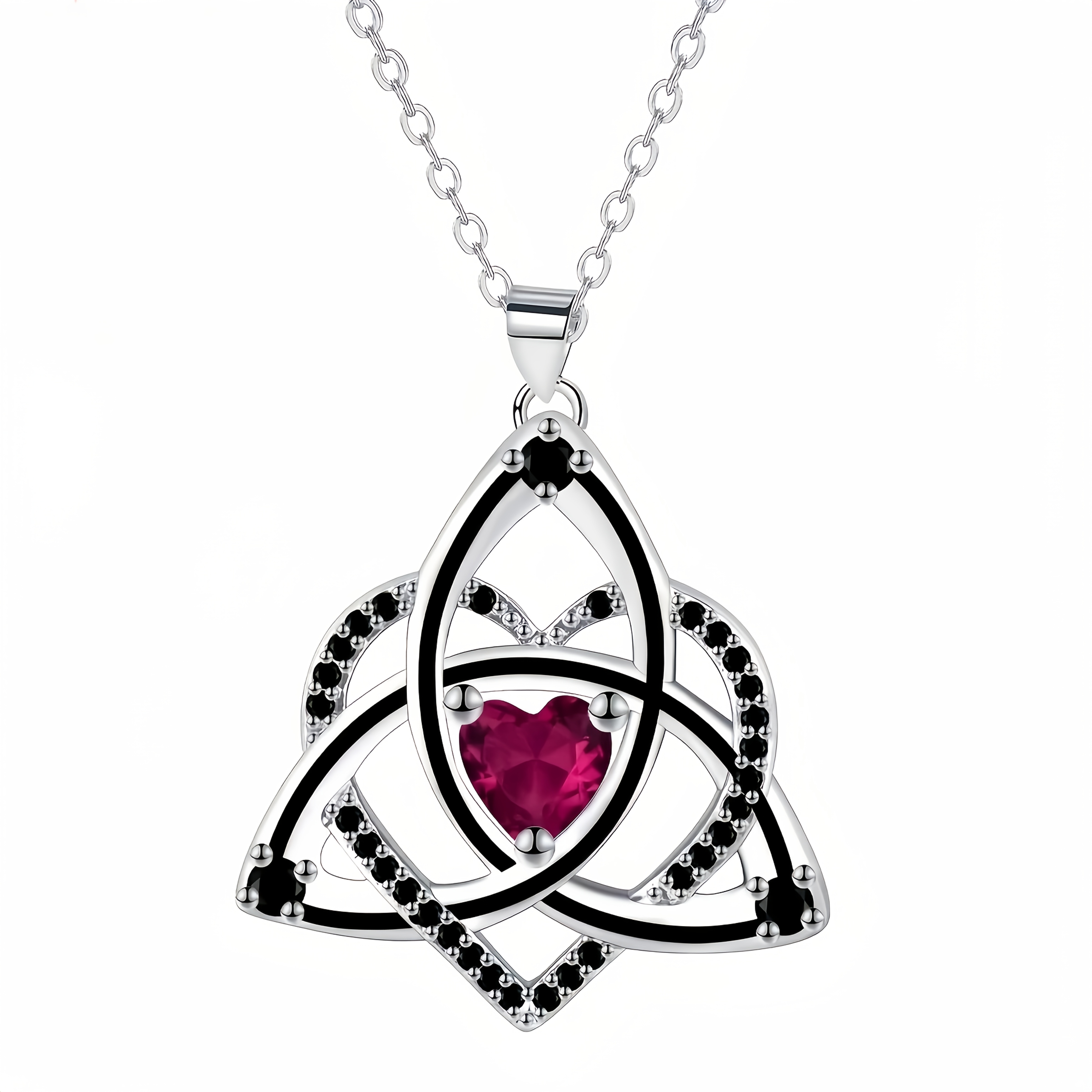 TEMU Collier à nœud en argent S925, élégant et tendance | Incrustation de synthétique de cœur à trois griffes, idéal pour un usage , les banquets et