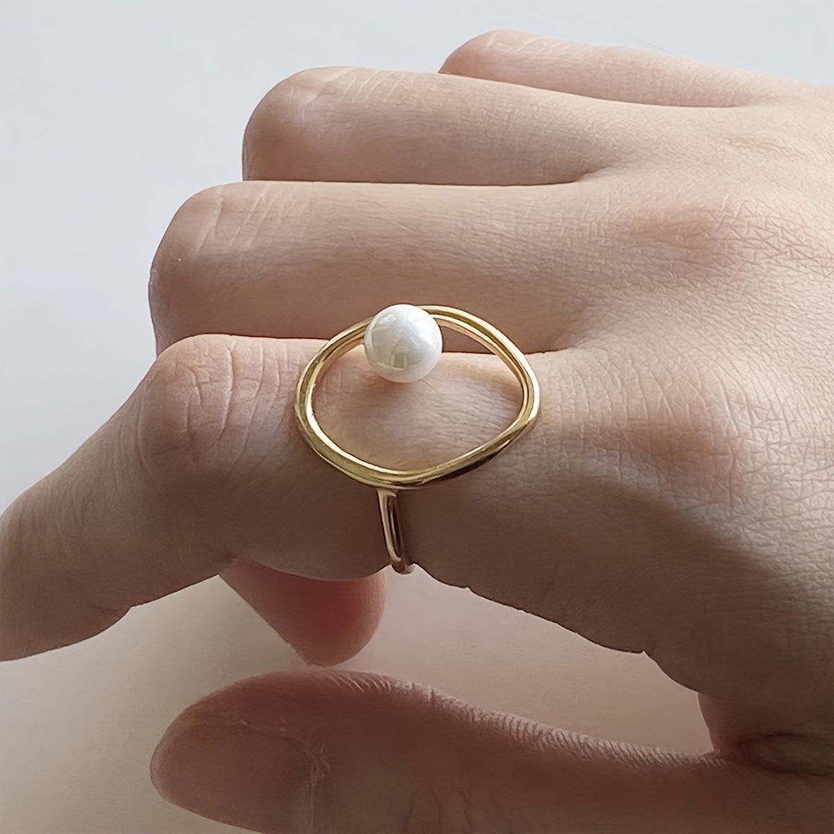 1pc boho vacation style faux pearl ring golden hollow ring open cuff ring jewelry for women details 2