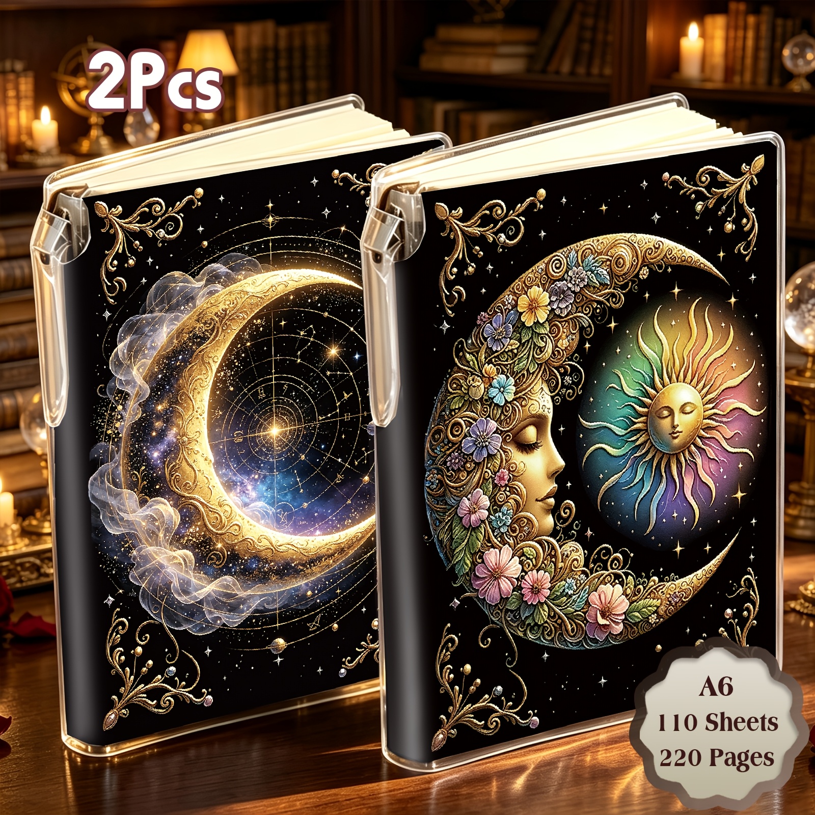TEMU 2pcs/set,440pages,vintage Mystical Astrology Notebook-pen Included, Lined Notebook,diy Diary,stationery,portable Pocket Notebook,office