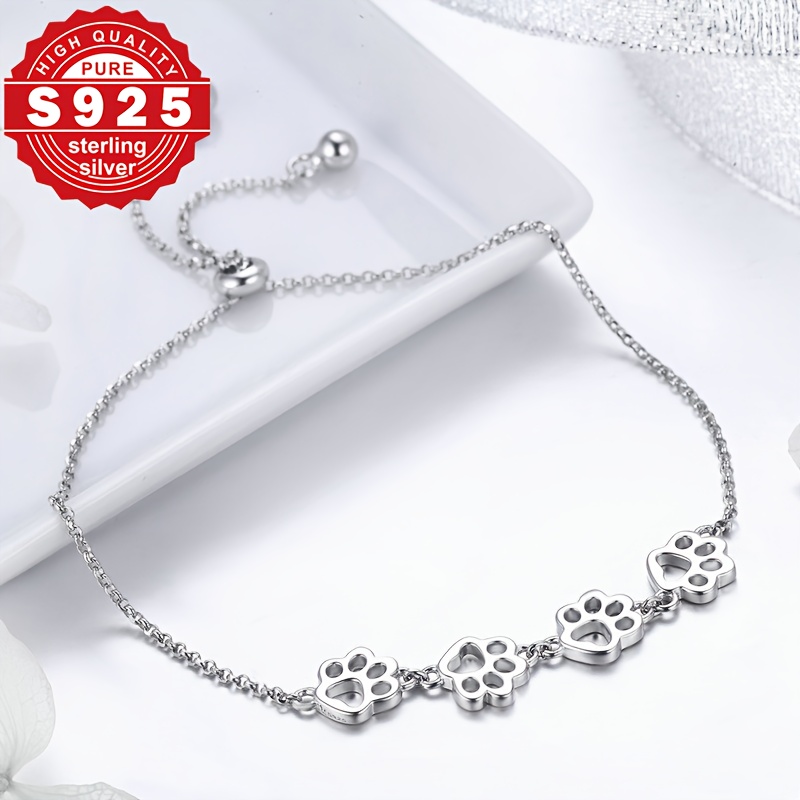 s925 Pure Silver Bracelet with Sweet Footprint Design