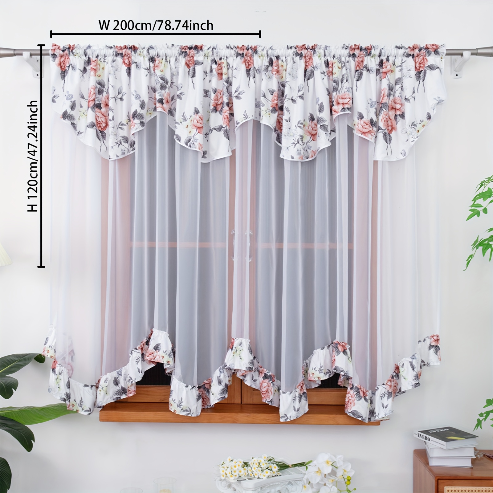 TEMU 1 Panel Printed Curtain With Drapery, Floral Design, Light Filtering Sheer, Soft Comfortable | All In Curtain For Bedroom, Dining Room, Kitchen,
