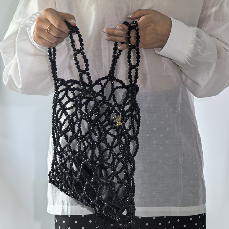 Original Custom Handmade Women'S Bag Set Black High-end Hollow Out Can Be Crossed with Inner Lining Whole Set Women'S Single Shoulder Bag Large Capacity Niche European and American Women'S Bag 2025 New, Black Handbag, Handbag Black, Black Purse, Handbag For Women