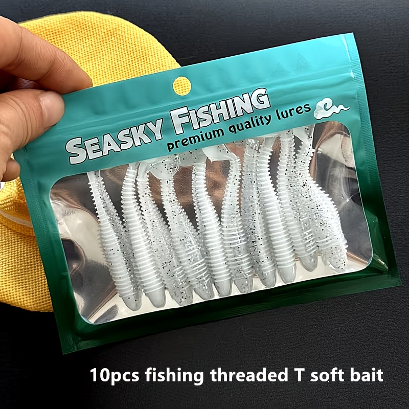 TEMU 10pcs Set 2.95 Inch Threaded Soft Bait T-tail Two-color Fishing Lure Fake Bait Bionic Fish Bait, A Of Colors Realistic Fish Shape, Suitable For