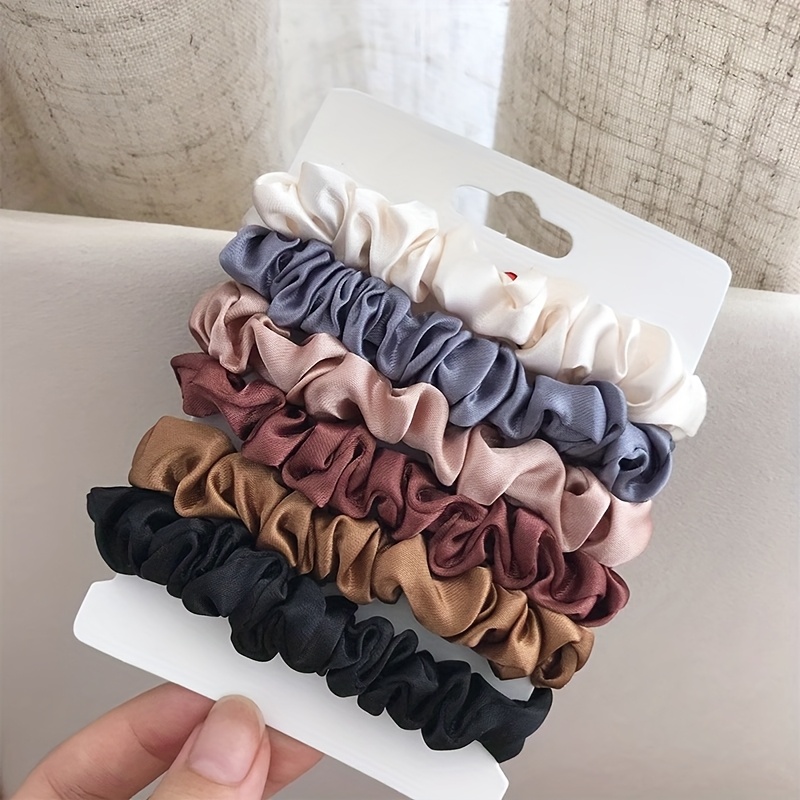 6-pack Ins- Satin Scrunchies, Versatile Basic Hair Ties, Korean Hair Accessories, Headwear, Elastic Bands