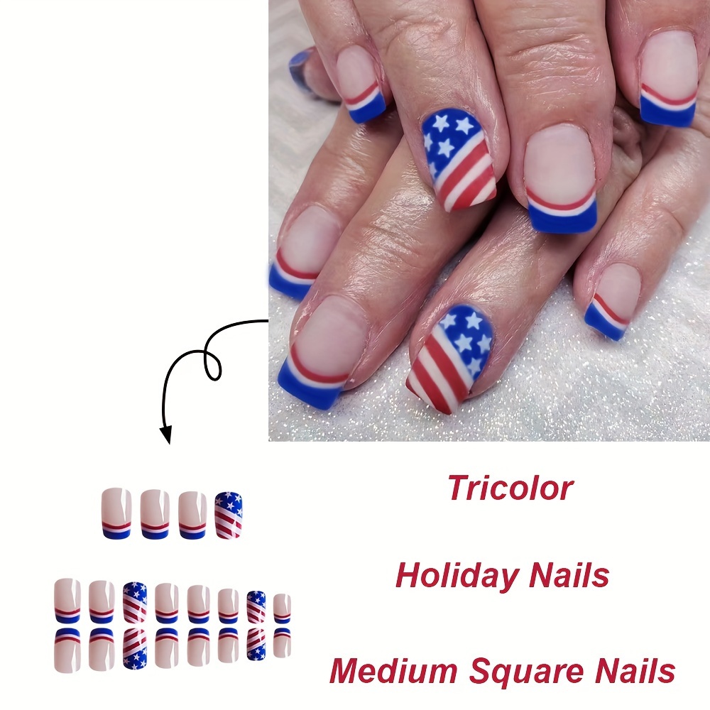 Patriotic American Flag Press Nails Mixed Color Tricolor - Temu