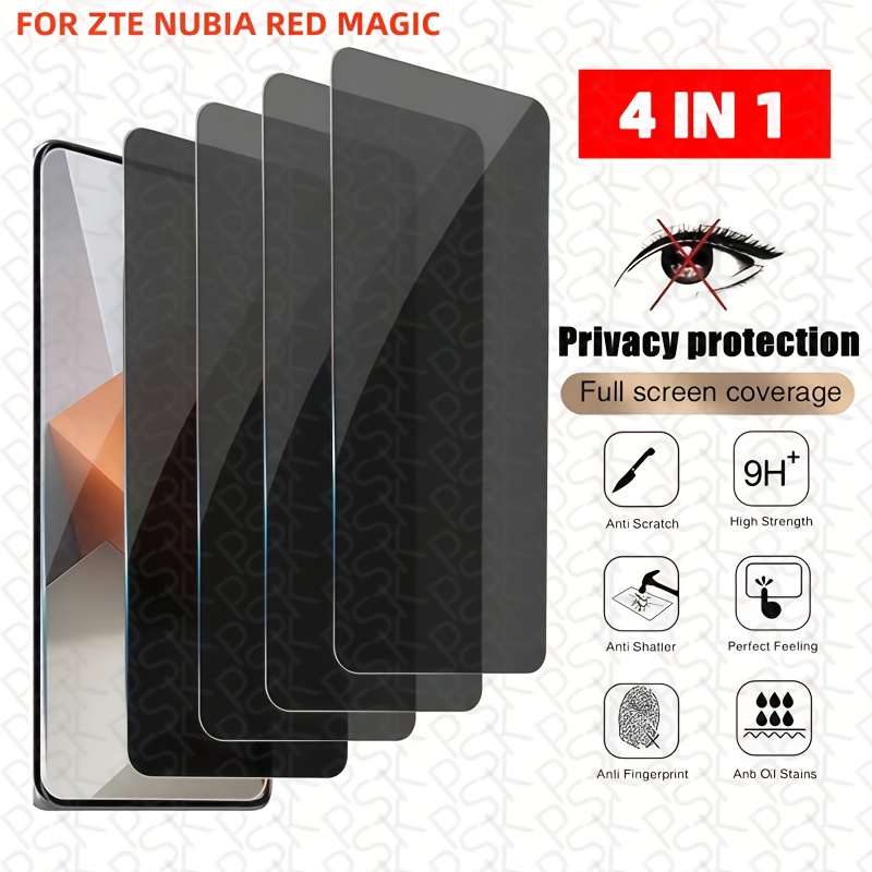 TEMU 4pcs Full Coverage Anti-spy Tempered Glass Screen Protector, Suitable For Zte Redmagic 10, Redmagic 10 Pro , Redmagic 10 Air / Redmagic 9 / 9rr