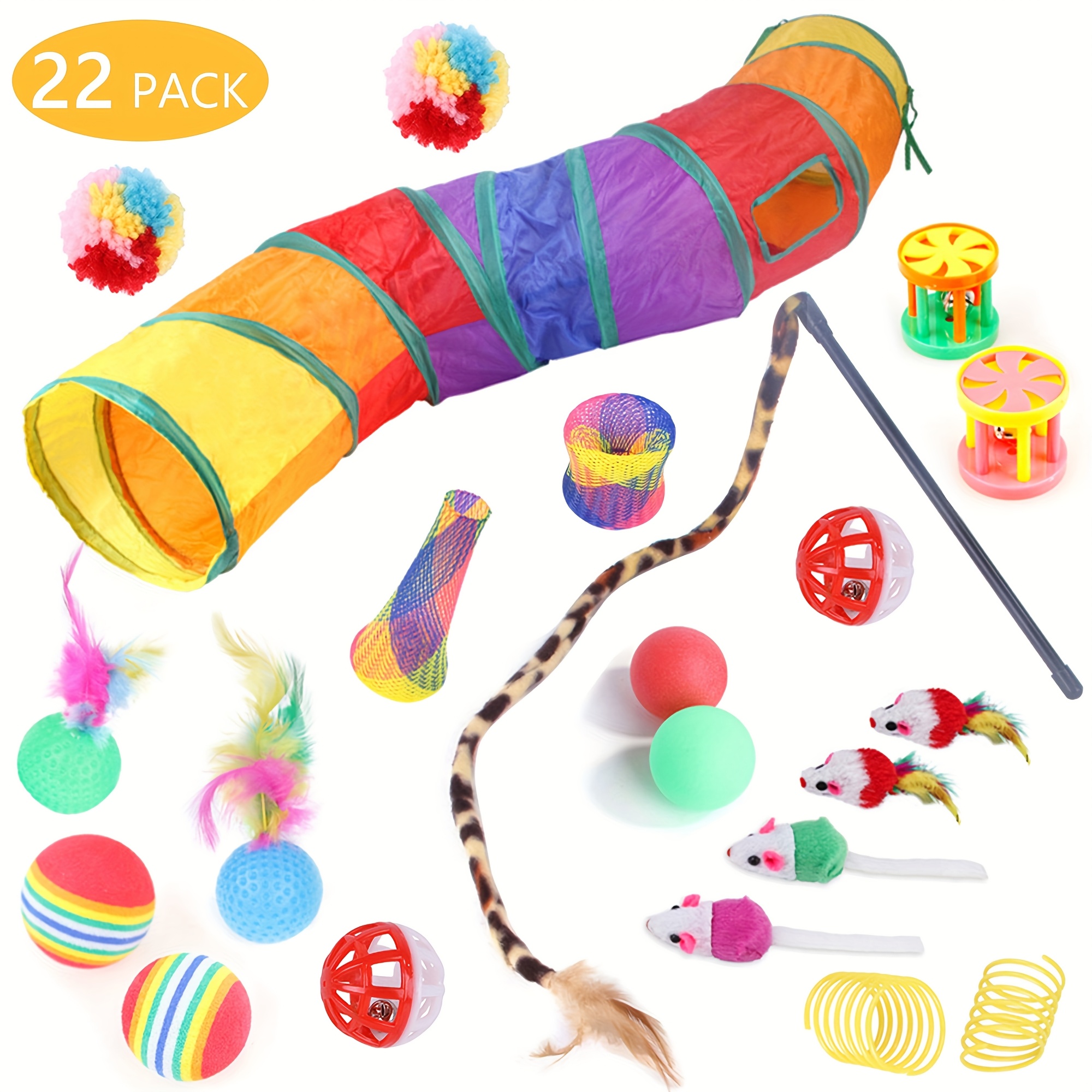 

22pcs Cat Toys Kitten Toy Set Folding Camouflage Cat Tunnel Indoor Interactive Pet Toys Feather Toy Mouse Plush Ball Toy Kit Kitten Puppy ()