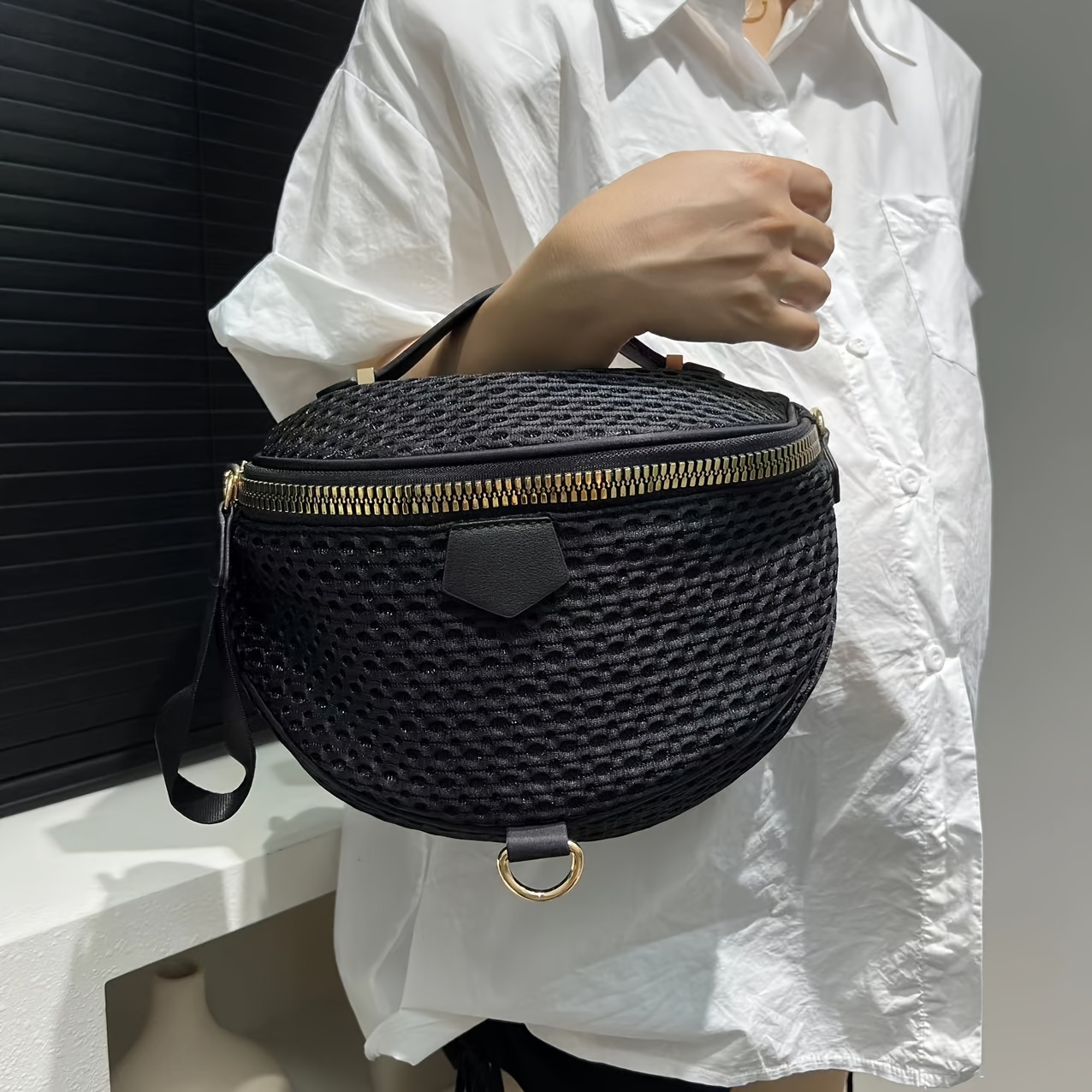 Image of Functional, Women's Fashion Sports Lightweight Chest Bag, Daily Use Wide Shoulder Strap Semi-circular Crossbody Bag