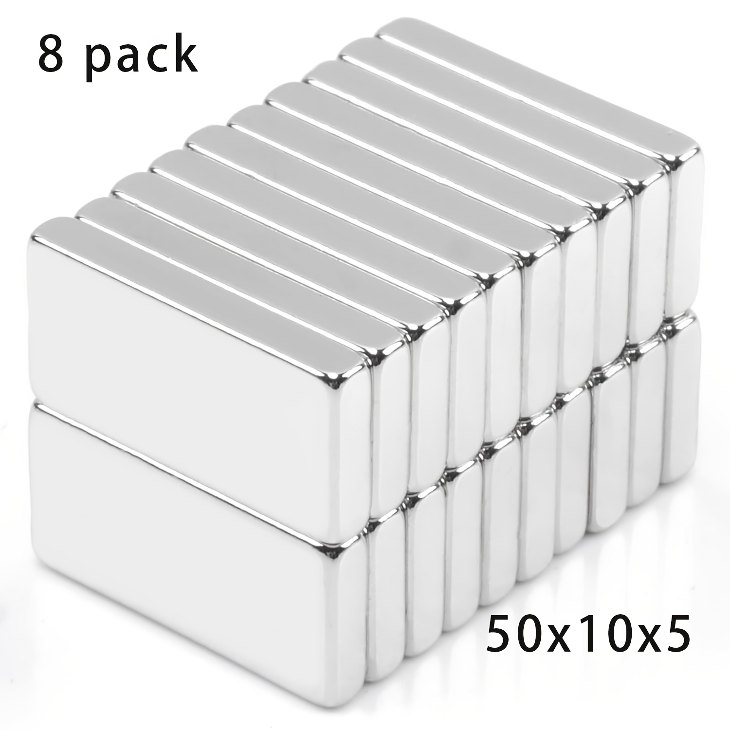 

8pcs Rare Neodymium Magnets, 50 X 10 X 5mm Rectangular Industrial Magnets For Refrigerator, Home, Tool Storage