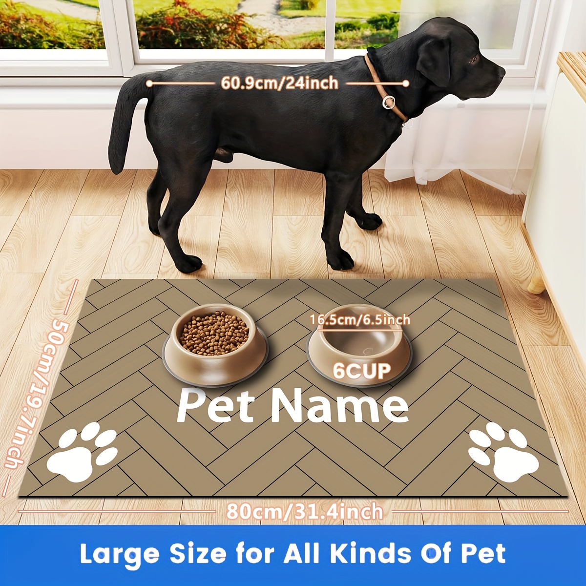 TEMU Alfombra de alimentación personalizable para mascotas, ideal para perros grandes. Se con el . como tapete antideslizante para comederos y