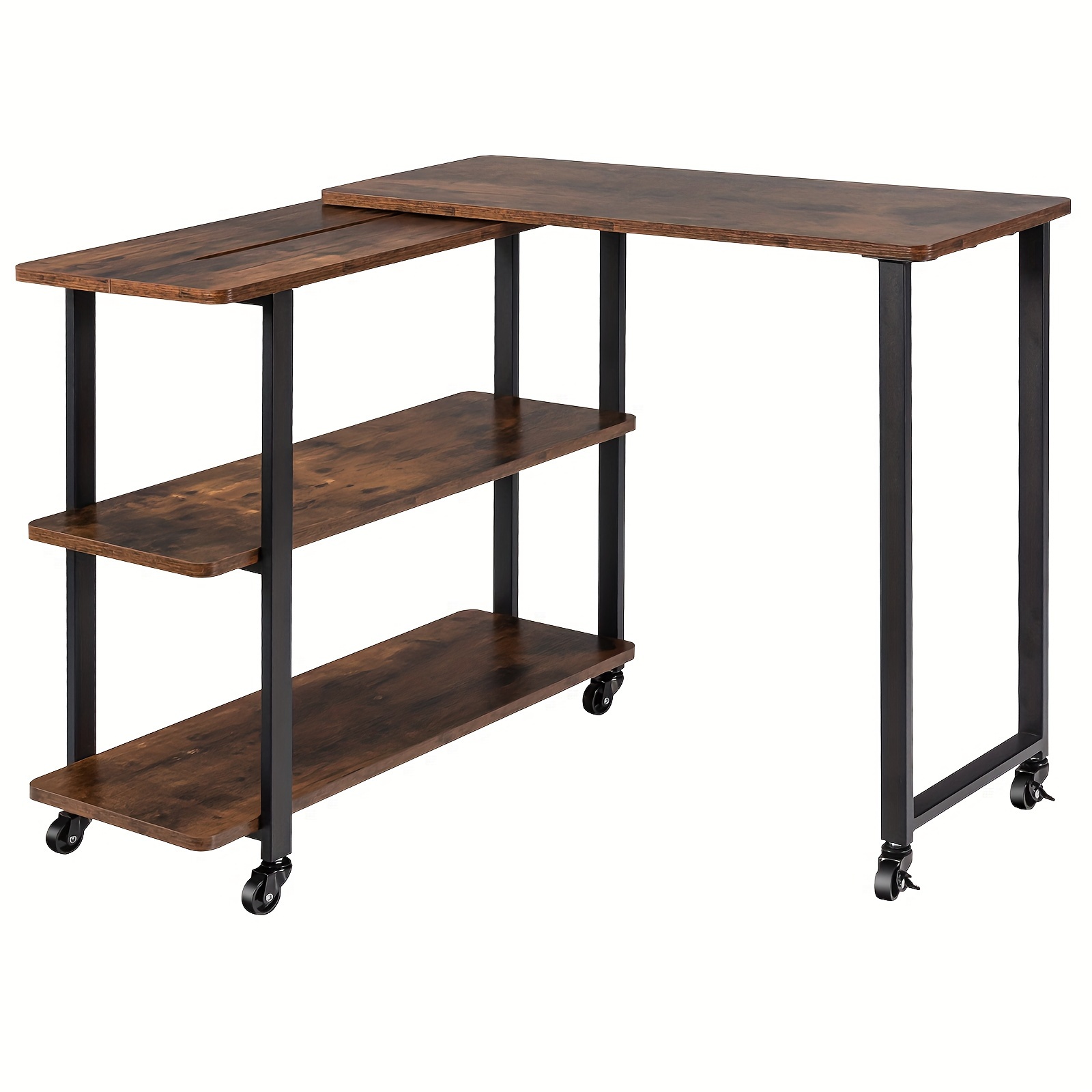 Sofa Side End Table 360° Rotating Bookcase W/ Storage Shelves & Wheels Patented