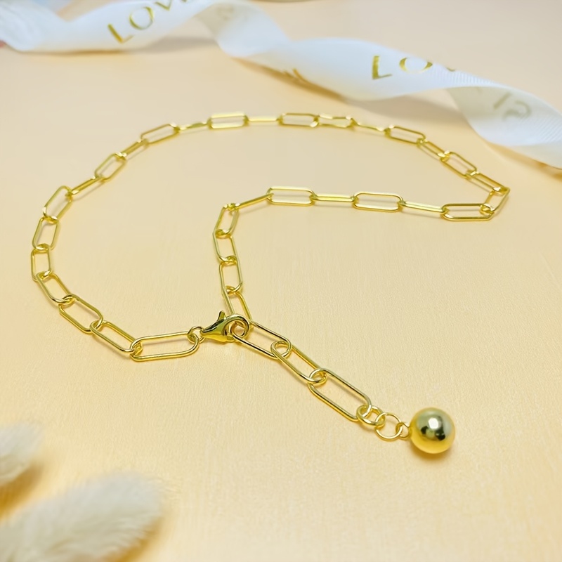 TEMU 1pc Women' Steel Rectangle Grid Round Ball Pendant Necklace Fashion Elegant Spherical Pendant Women's Sweater Chain