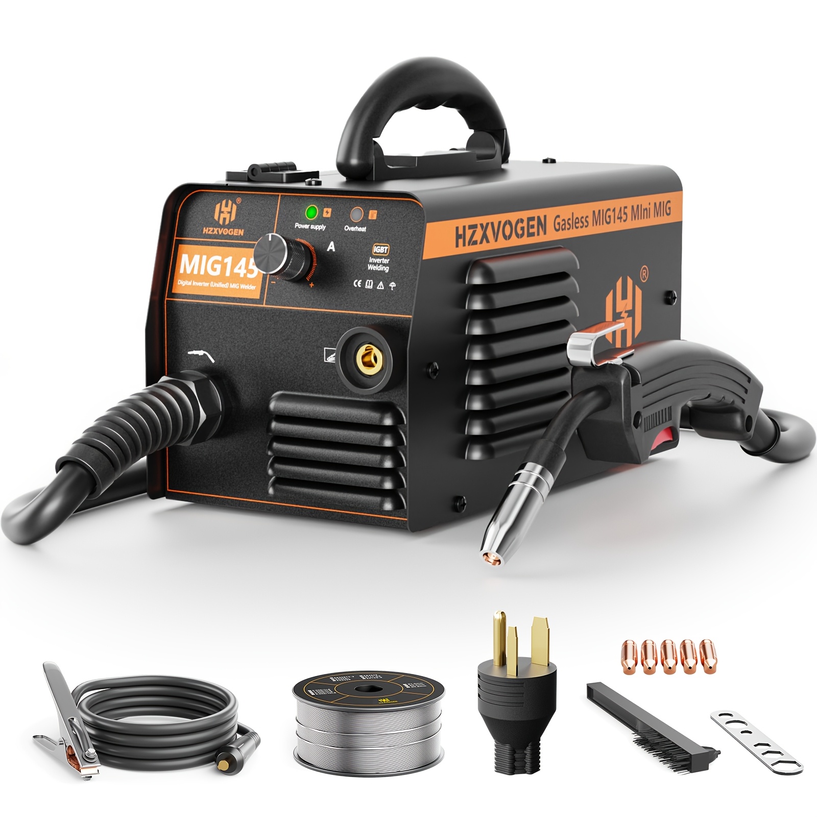 TEMU 145A Poste à souder MIG Pur, 110V/230V Double Tension Gaz, Machine à souder à âme de fil avec Inverseur IGBT & Alimentation automatique du fil,