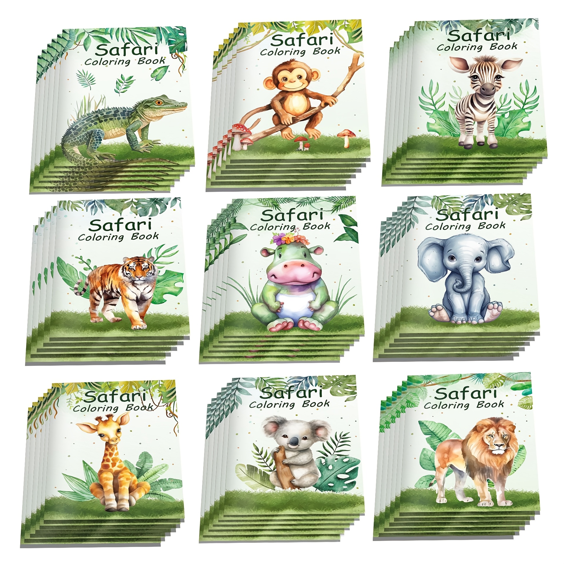 

Set Of 8 Or 9, Diy Coloring Book Featuring Jungle Animals, A Fun Cartoon Doodle Painting Book, Birthday Parties, Christmas Gifts, And Party Supplies.