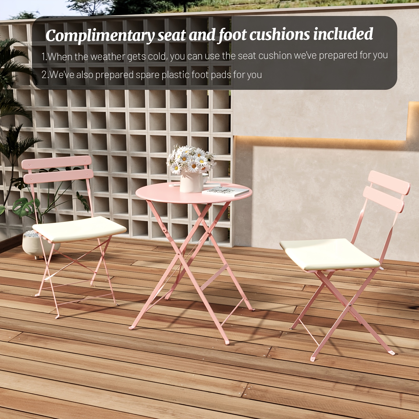 3pcs Patio Bistro Set Outdoor Furniture Set Folding Bistro Table And Chairs With Premium Steel Frame Weather Resistant Conversation Set For Bistro Balcony Porch Yard Garden