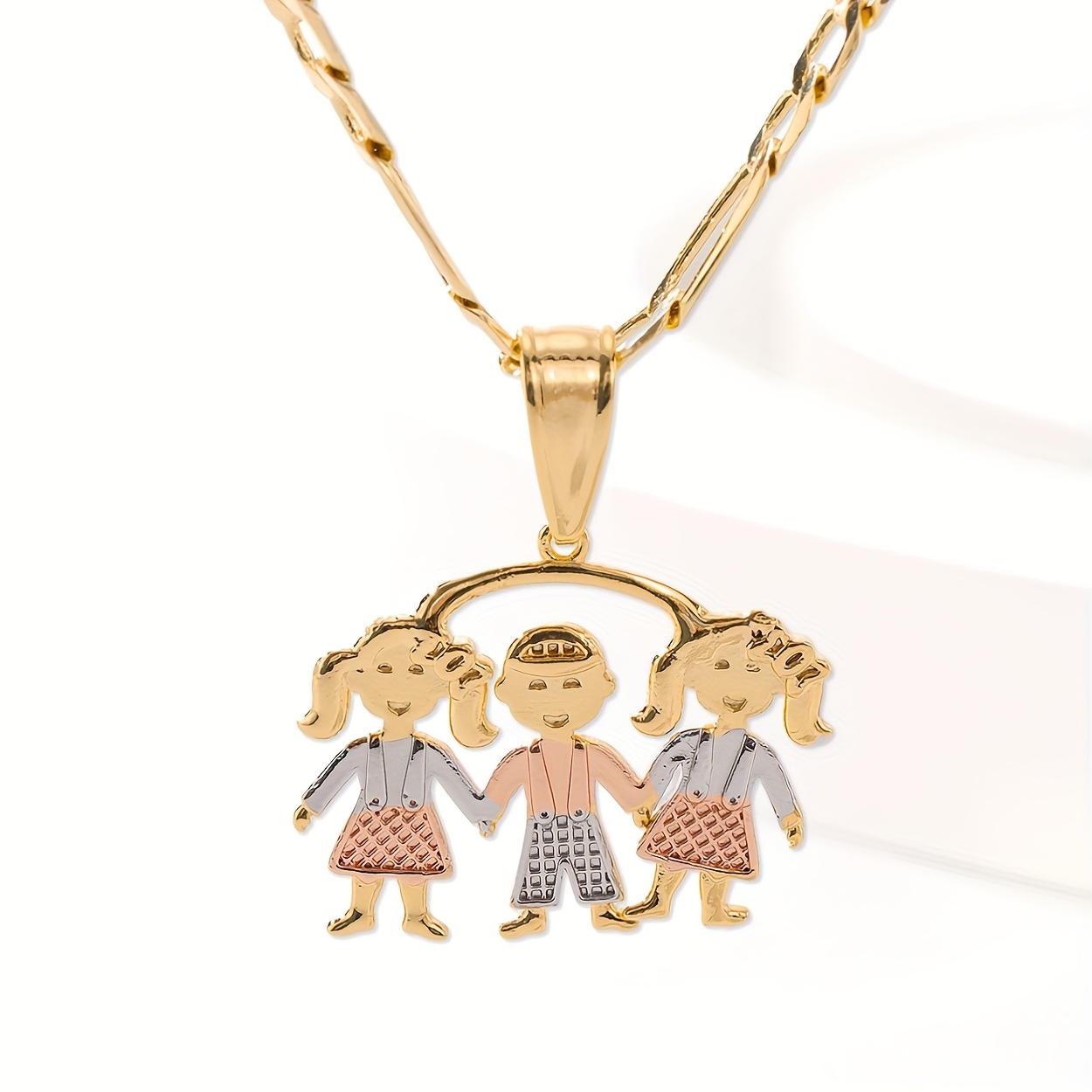 TEMU 1pc Family Pendant Necklace Suitable For - & With 3d Holding Hands, Jewelry Gift For Christmas, Elegant For - Wear