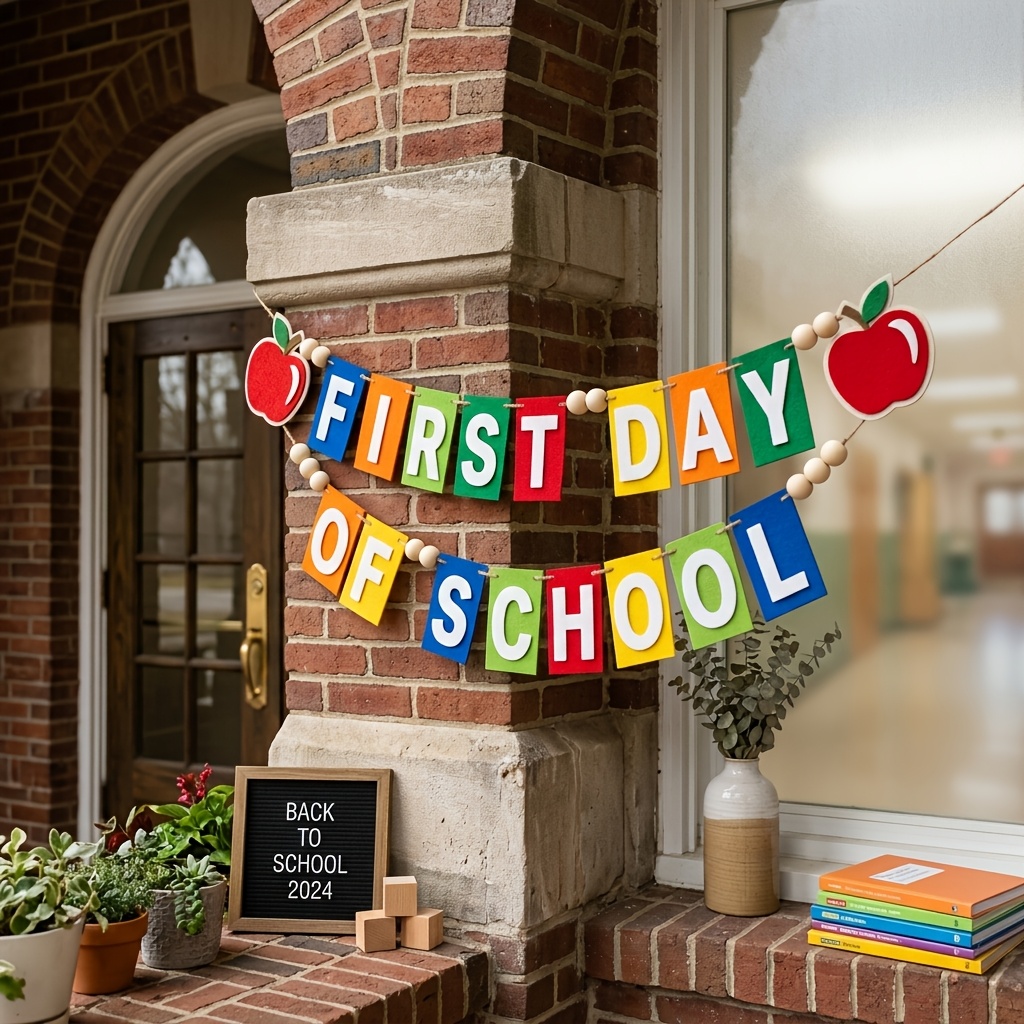 diy hand assembled first day of school banner first day of school decoration banner colorful letters hand made double layer felt decoration back to school banner back to school decoration