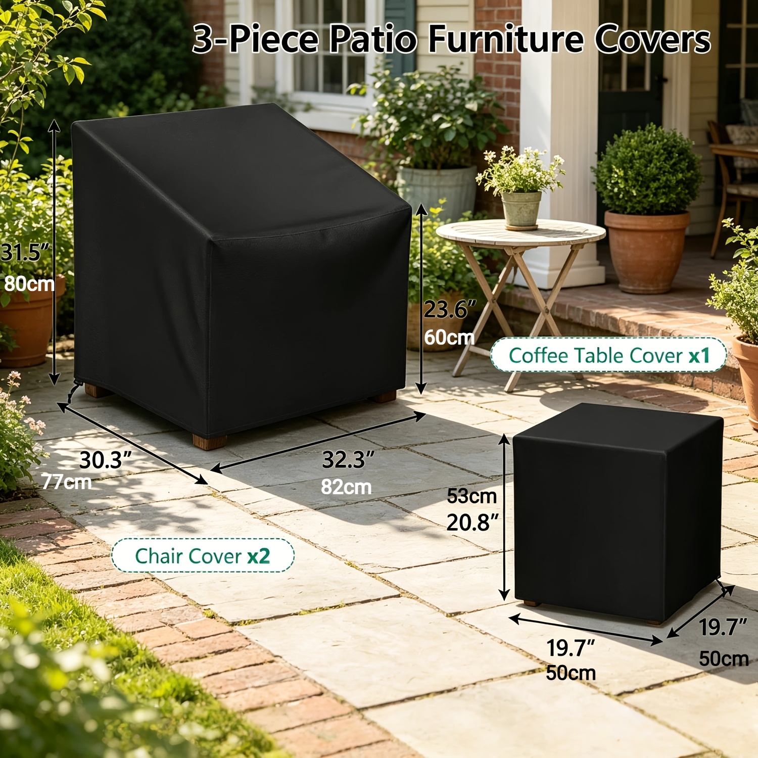 TEMU Set di 3 coperture per mobili da giardino per veranda e patio, coperture per mobili da esterno adatte per set di sedie da esterno