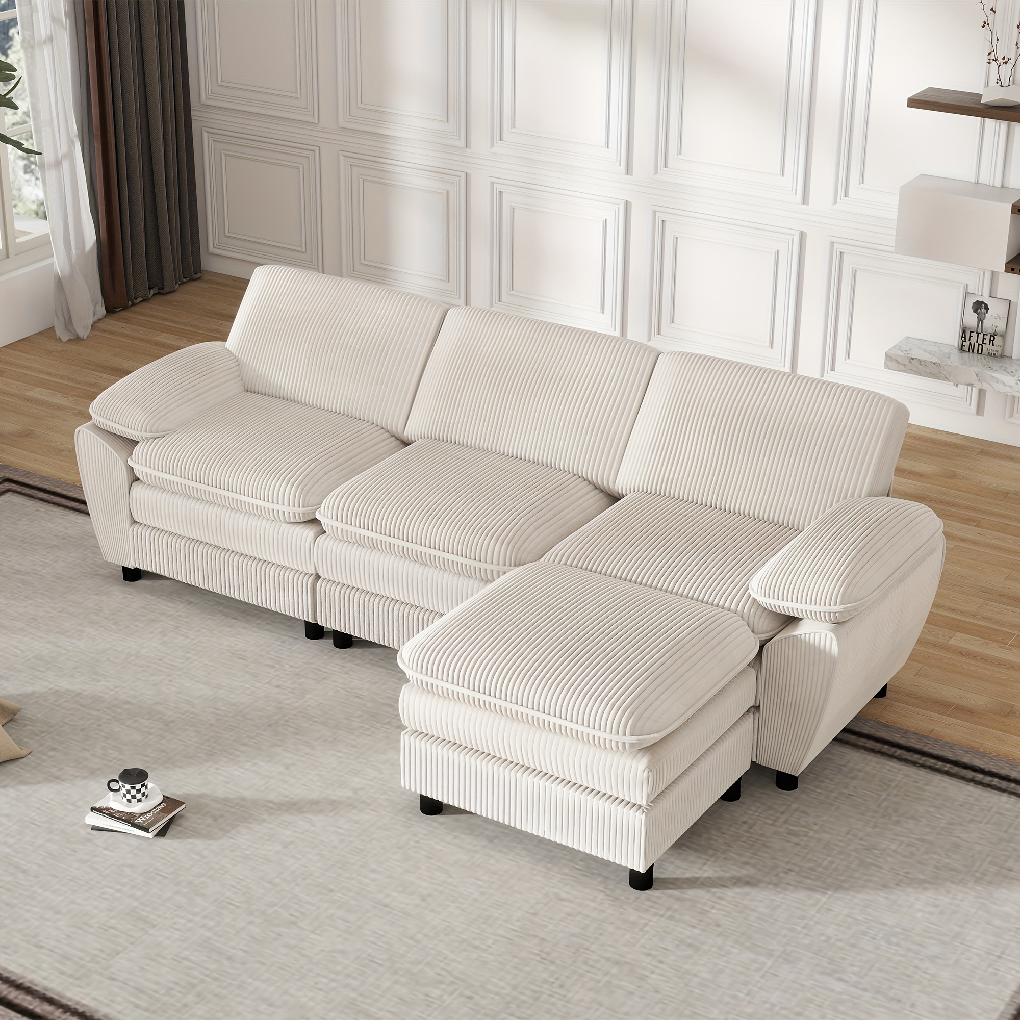 modern sofa couch with ottoman - convertible sleeper, sturdy   & dark color - space-saving living room, apartment, office furniture - easy-clean upholstery for small spaces, apartment seating,  ,   fabric, threeseater couch, home offices 0