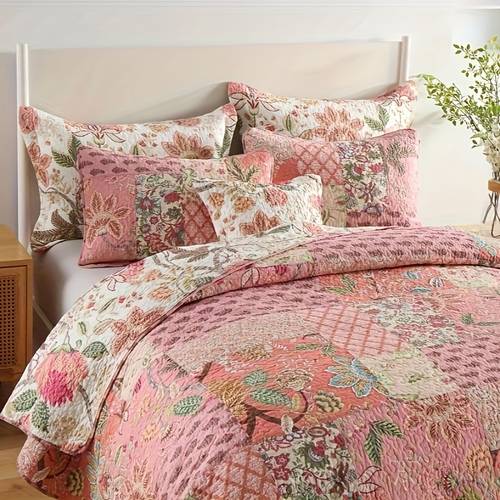 3pcs brand style real wedding red hand made and quilted three layer cotton high quality low and comfortable gift bed quilt three piece household
