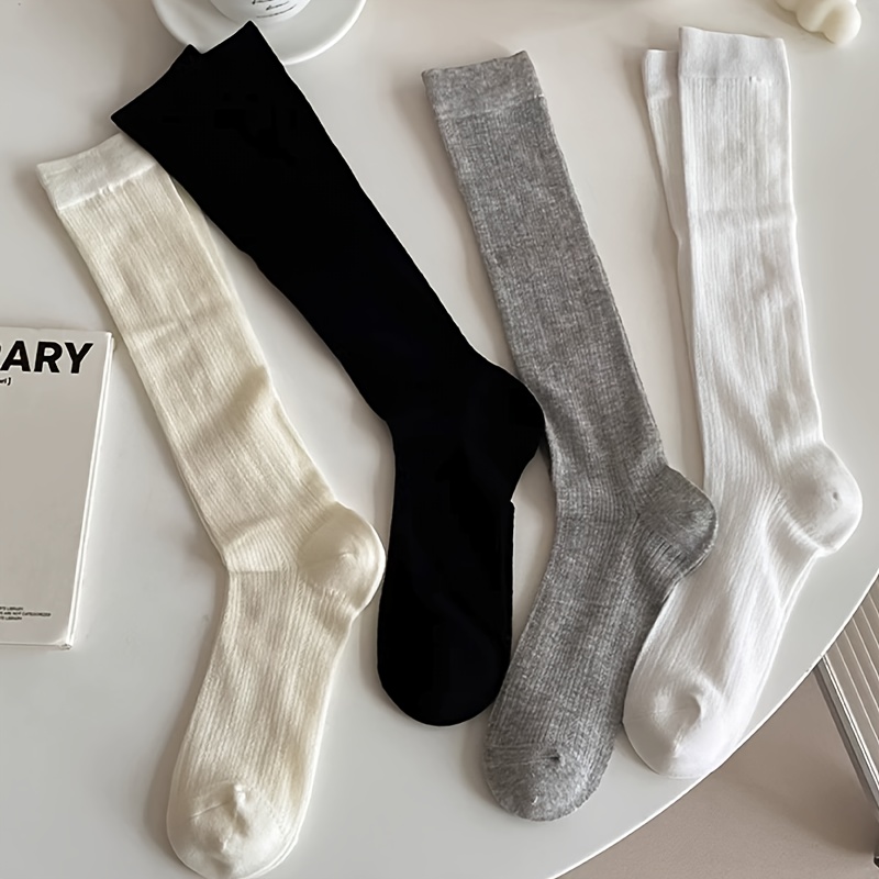 TEMU 4 Paires de Chaussettes Douces pour Femmes, Chaussettes Fines Absorbantes pour Printemps et Été, Chaussettes Longues en Respirante