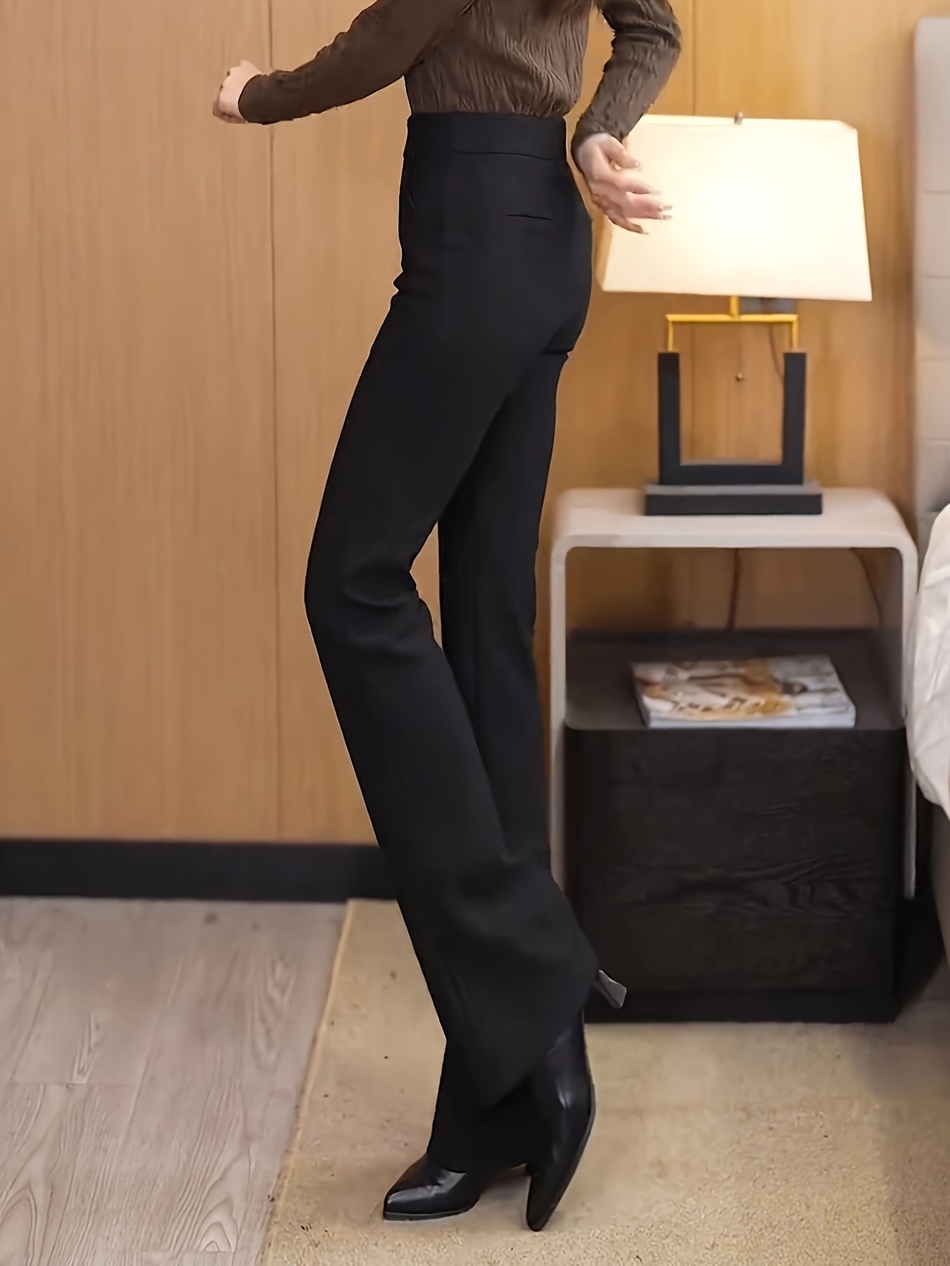 pantalon évasé taille haute femme élégant pantalon noir à Temu