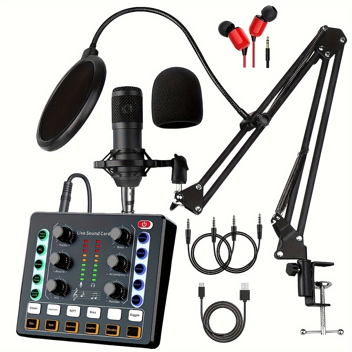 Podcast Equipment Bundle, M8 Audio Interface With All-In-One DJ Mixer And  Studio Broadcast Microphone, Perfect For Recording,Live Streaming,Gaming,Com