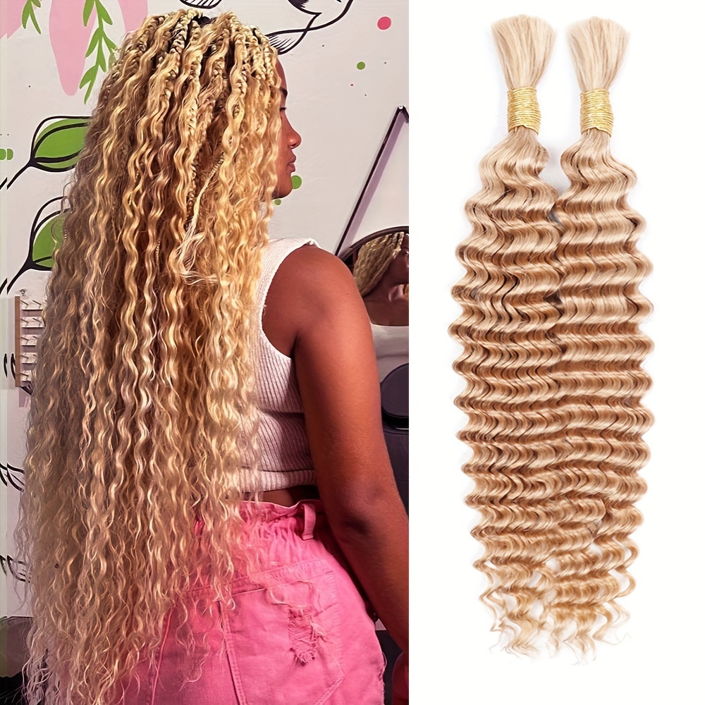 

Honey Blonde Deep Wave Human Hair Extensions - 100% Unprocessed Brazilian Virgin Hair, 2 Bundles/piece For Braiding, No Weft, 100g Blonde Hair Extensions Light Blonde Hair Extensions