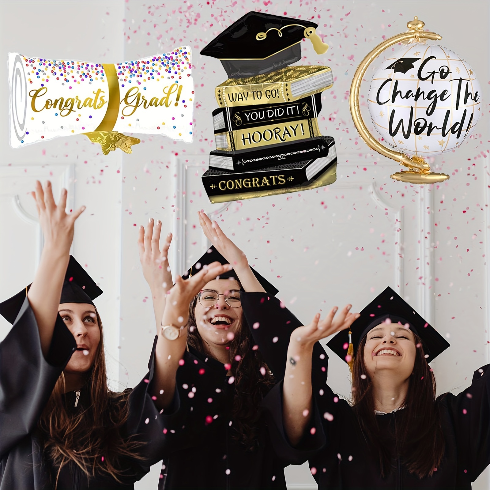 

3pcs, Graduation Themed Balloons, "go Change The World" Design, Aluminum Foil, For Grad Party Decorations And Celebrations