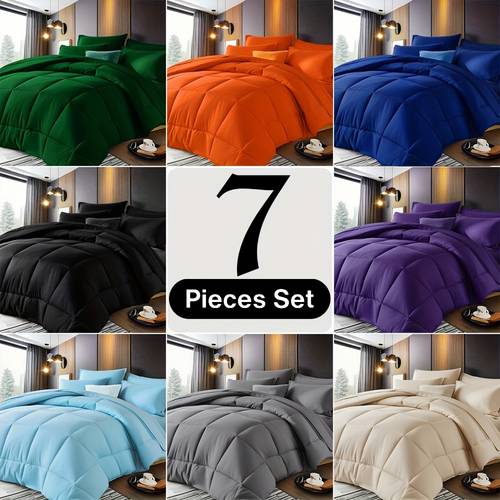 5 7pcs luxurious checkered comforter soft microfiber lightweight breathable and bed in a bag for with comforter flat sheet fitted sheet and pillowcases bed in a bag queen and king size