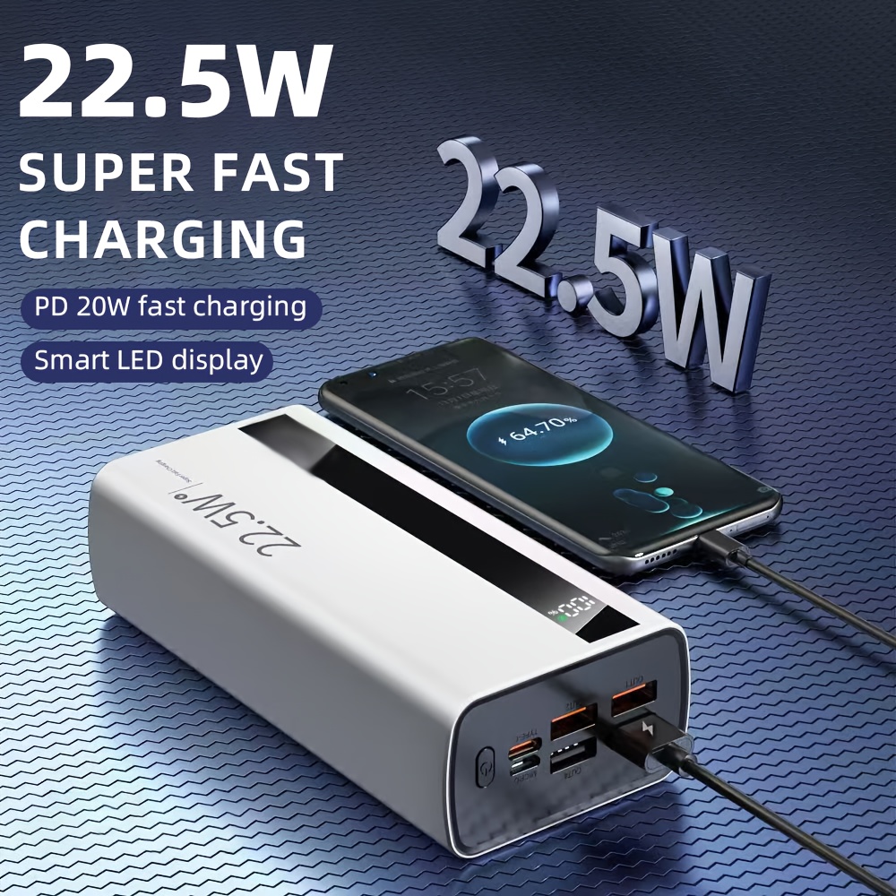 TEMU Une batterie externe de 50000 mAh avec une capacité de charge rapide de 22,5 W, conçue pour le camping air et les d'urgence. Elle dispose d'une