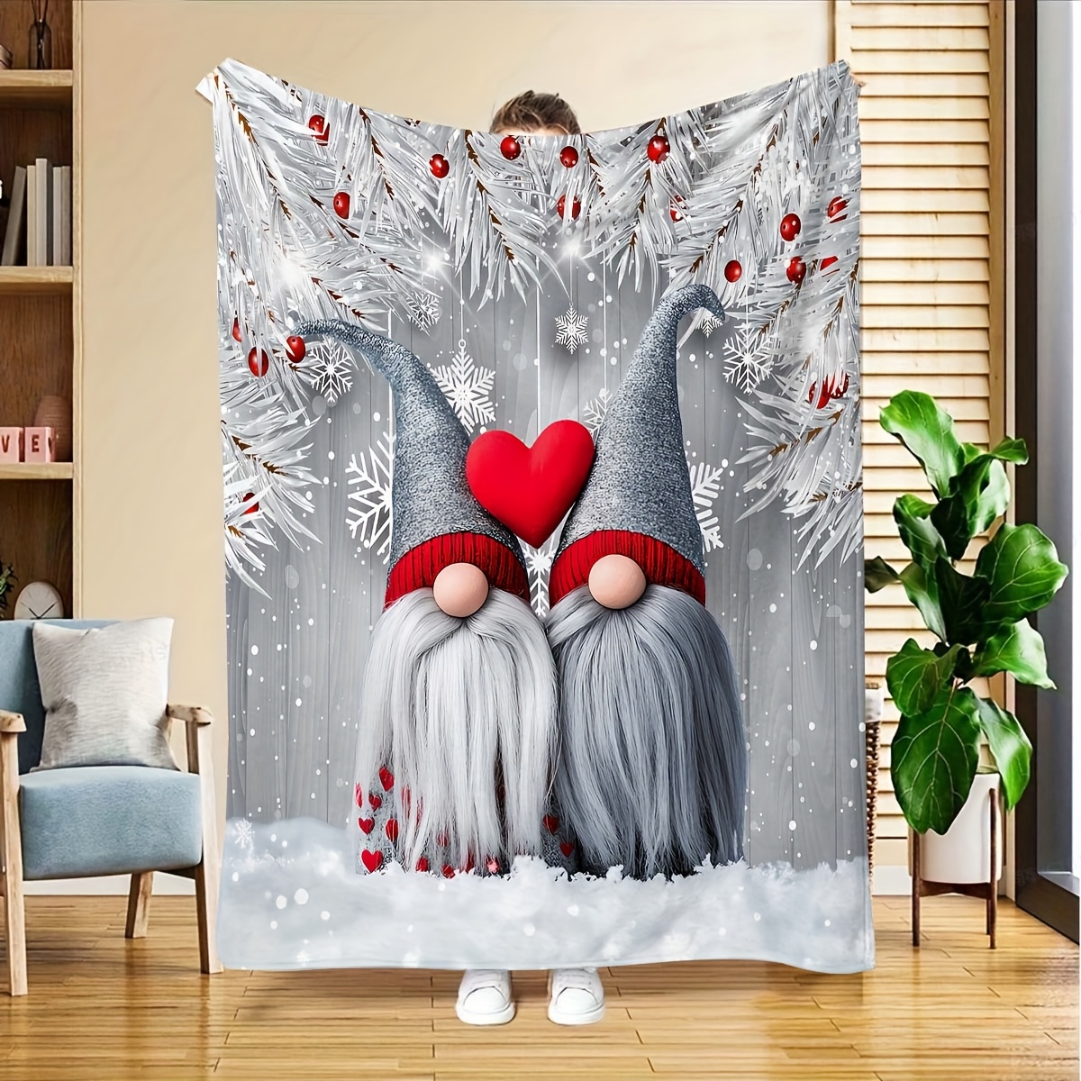 

Contemporary Hypoallergenic Flannel Throw Blanket, Silver Gnomes With , Soft Comfortable Cozy, Machine Washable, Tear Resistant, With For Travel, Sofa, Bed, Office Decor, Valentine's Day Gift