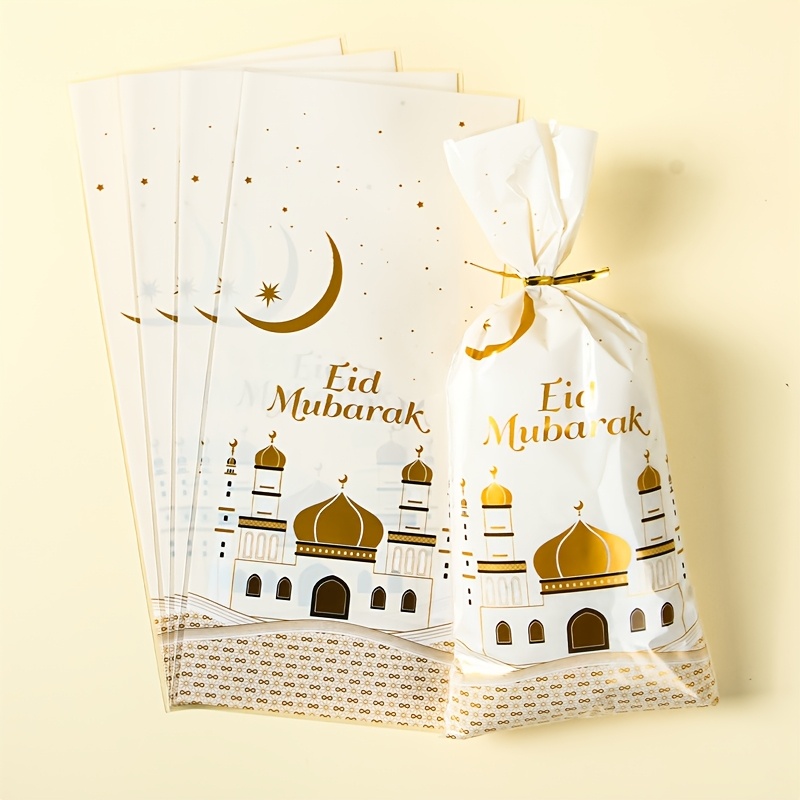 

25/50/100pcs, Sacs de Bonbons Eid , 12.5*27.2cm, Sacs Cadeaux Blanc Doré Étoile, Décoration de Ramadan pour , Fournitures de Fête Musulmane Islamique, Décoration Ramadan , Cadeaux Eid Al-Fitr