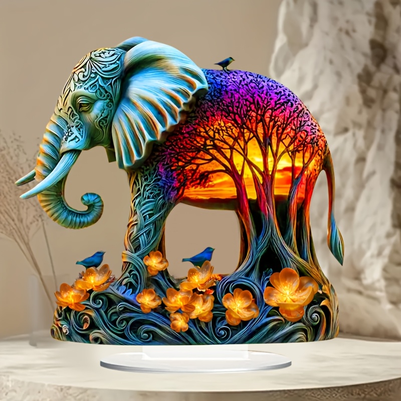 

2d Boho Style Acrylic Elephant With Tree Of , 2d Tabletop Decor, Multipurpose, No Electricity Needed, Perfect Gift For , Ideal For Bedroom And Living Room Decor