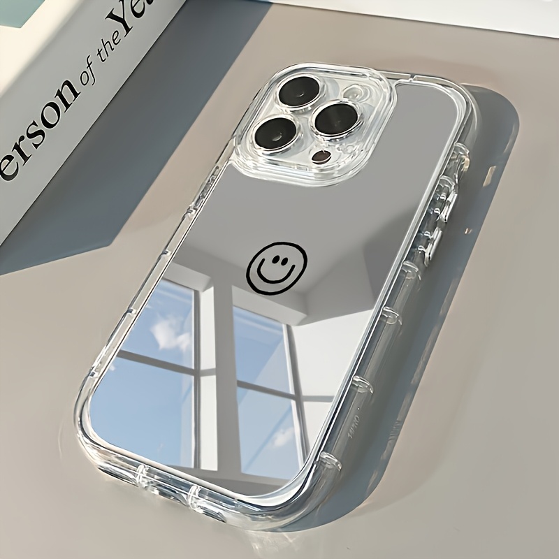TEMU para Teléfono - de Teléfono con Espejo y Diseño Minimalista de Cara Sonriente, También se Puede Usar como Espejo de Maquillaje Fácil para