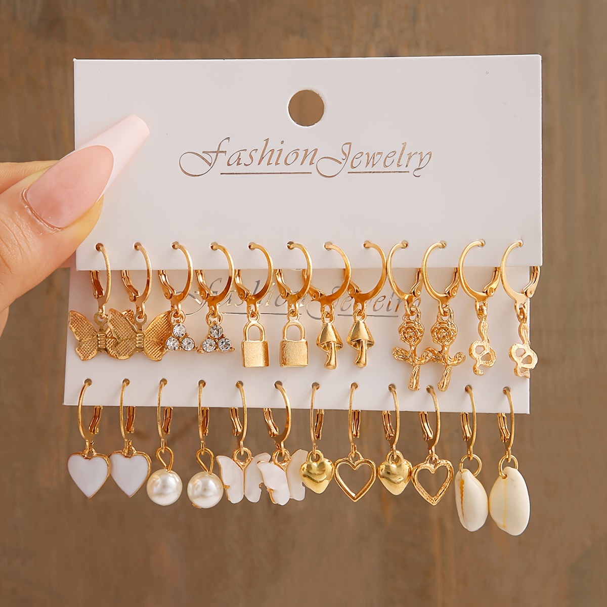 

24 Pieces Simple Heart Butterfly Faux Seashell Faux Pearl Drop Earrings Set Women's Vacation Dating Gift Daily Matching