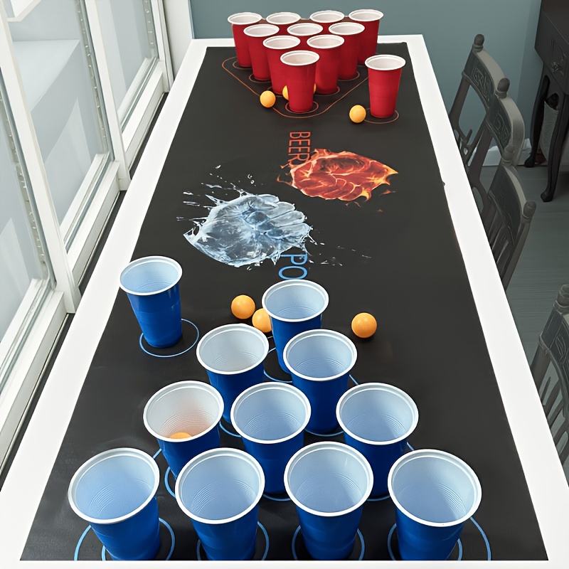 49-delige bordspelset met 1 speelmat, 24 gele pingpongballen, 12 rode bekers, 12 blauwe bekers – Perfect voor feestjes, teambuilding, bruiloften