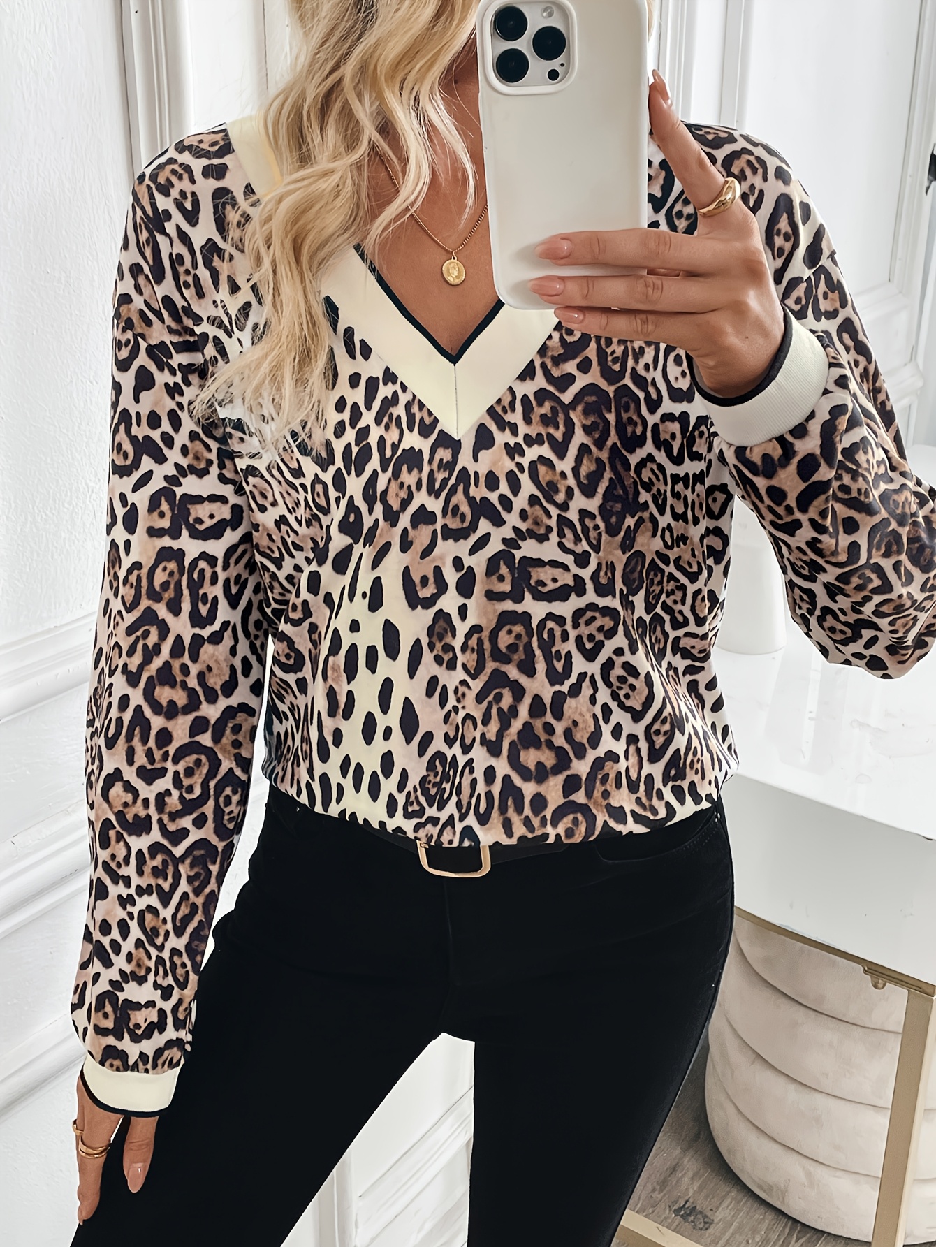 V Neck Leo Print Sweatshirt Melody Ehsani Sweatshirt Varsity