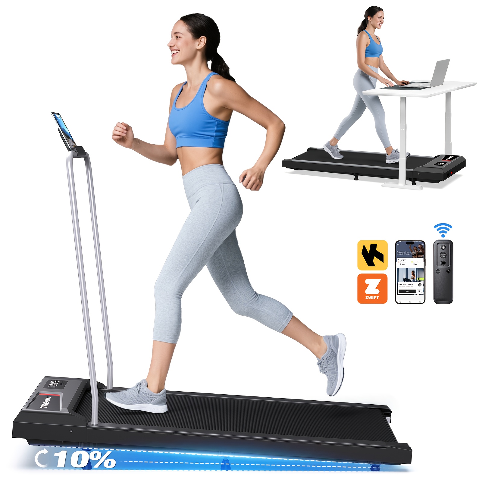TEMU Pad Treadmill, Treadmills For Home With 10% Incline, Detachable Handrail, 120 Kg Capacity, Lightweight Walking Running Electric Machine For Home