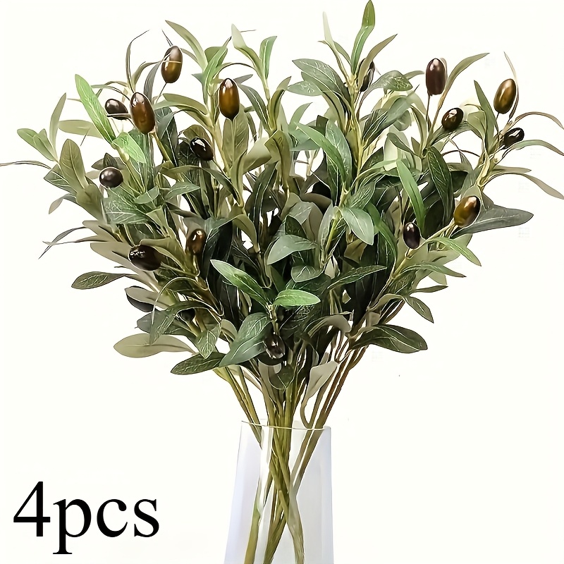 4pcs Artificial Tree Branch, Long Stems Olive Branches With Garden Decoration, Wedding Bouquet, Creative Gift, Holiday Accessory, Birthday Party Supplies, For Home Decoration Supplies